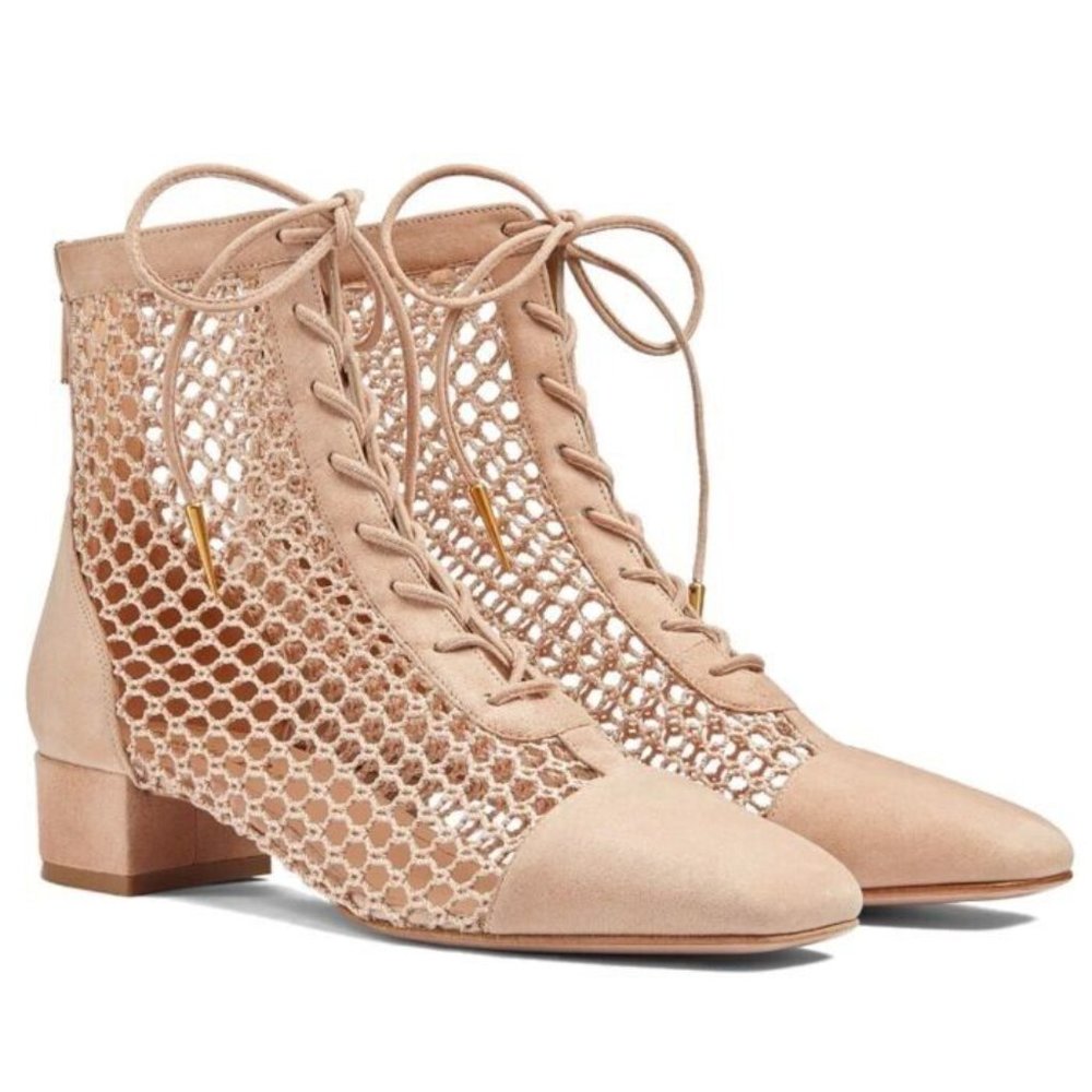 CHRISTIAN DIOR Suede Calfskin Fishnet Naughtily-D Ankle Boot Nude sz 37